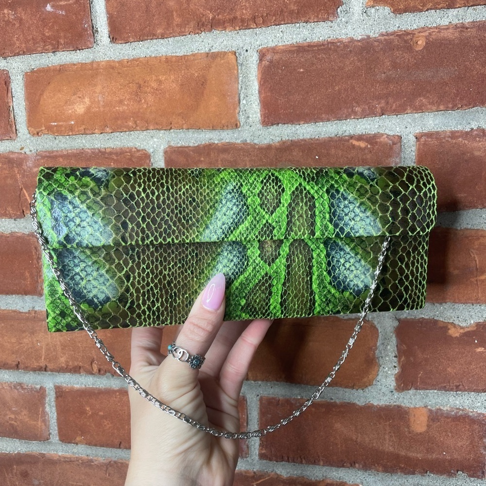 Vintage 90's green snake skin bag - Picture 2 of 12